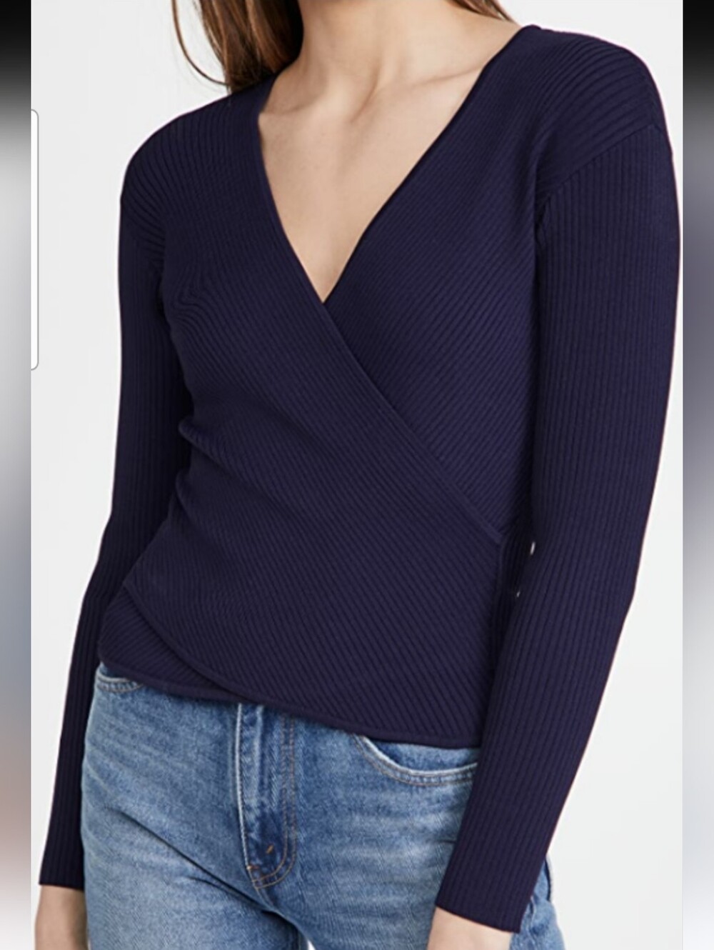 Jonathan Simkhai Maci Wrap Top Ribbed Navy Blue Women's S Small